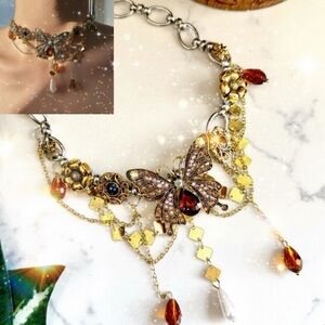 Vintage Baroque Style Butterfly Choker Fairy Celestial Gold Sparkle Necklace NEW